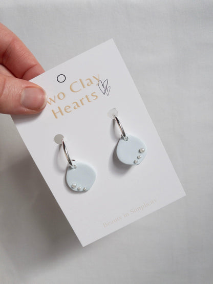 Ice Blue Clay Teardrop Hoops with Pearl Details - Two Clay Hearts