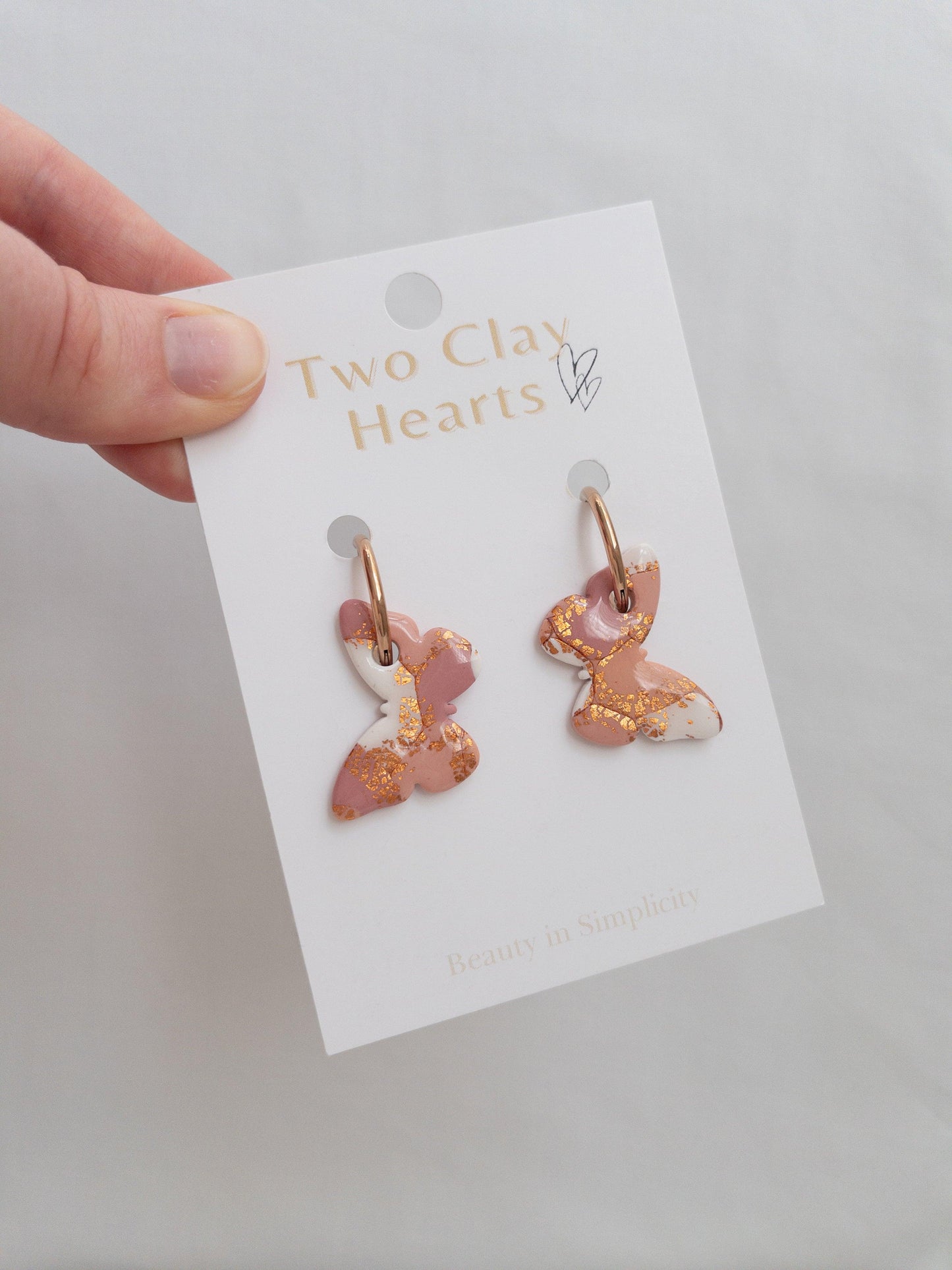 Large maroon, orange and rose gold butterfly hoop earrings