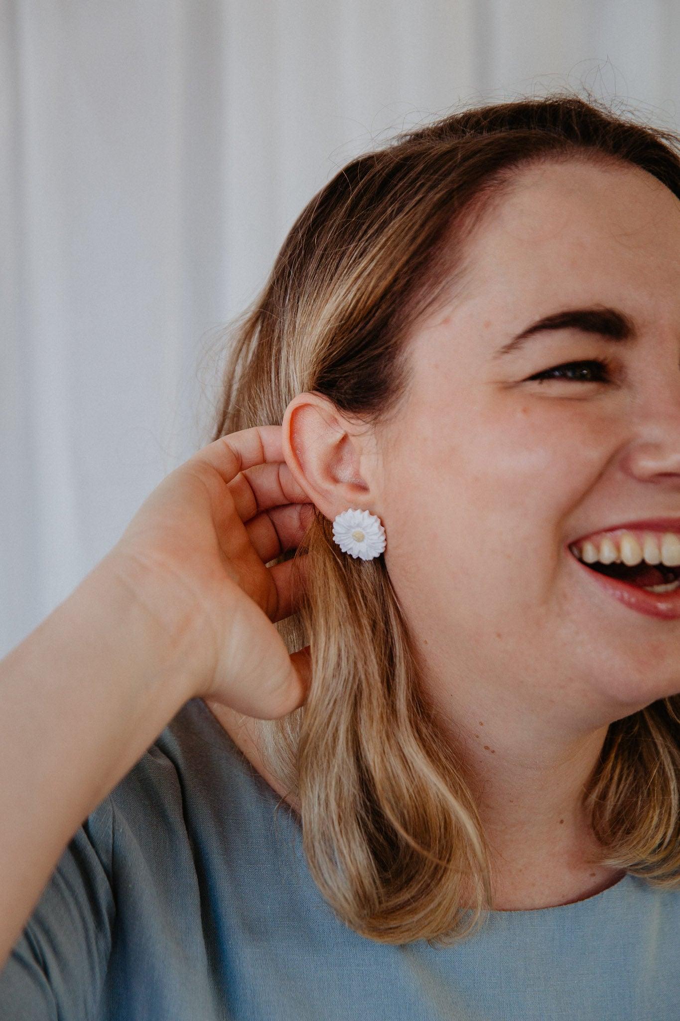 Large Sunflower and Daisy Studs - Two Clay Hearts