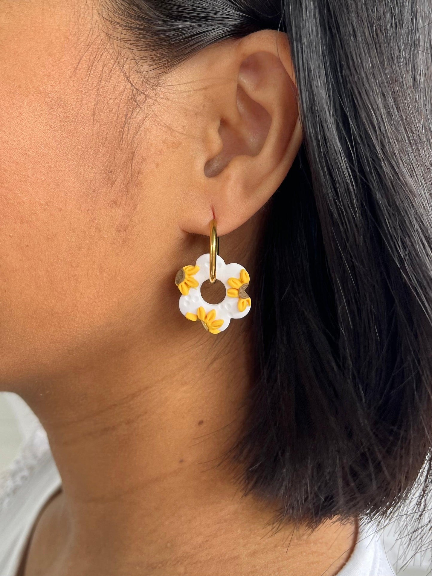 Large Sunflower Hoop Earrings - Two Clay Hearts