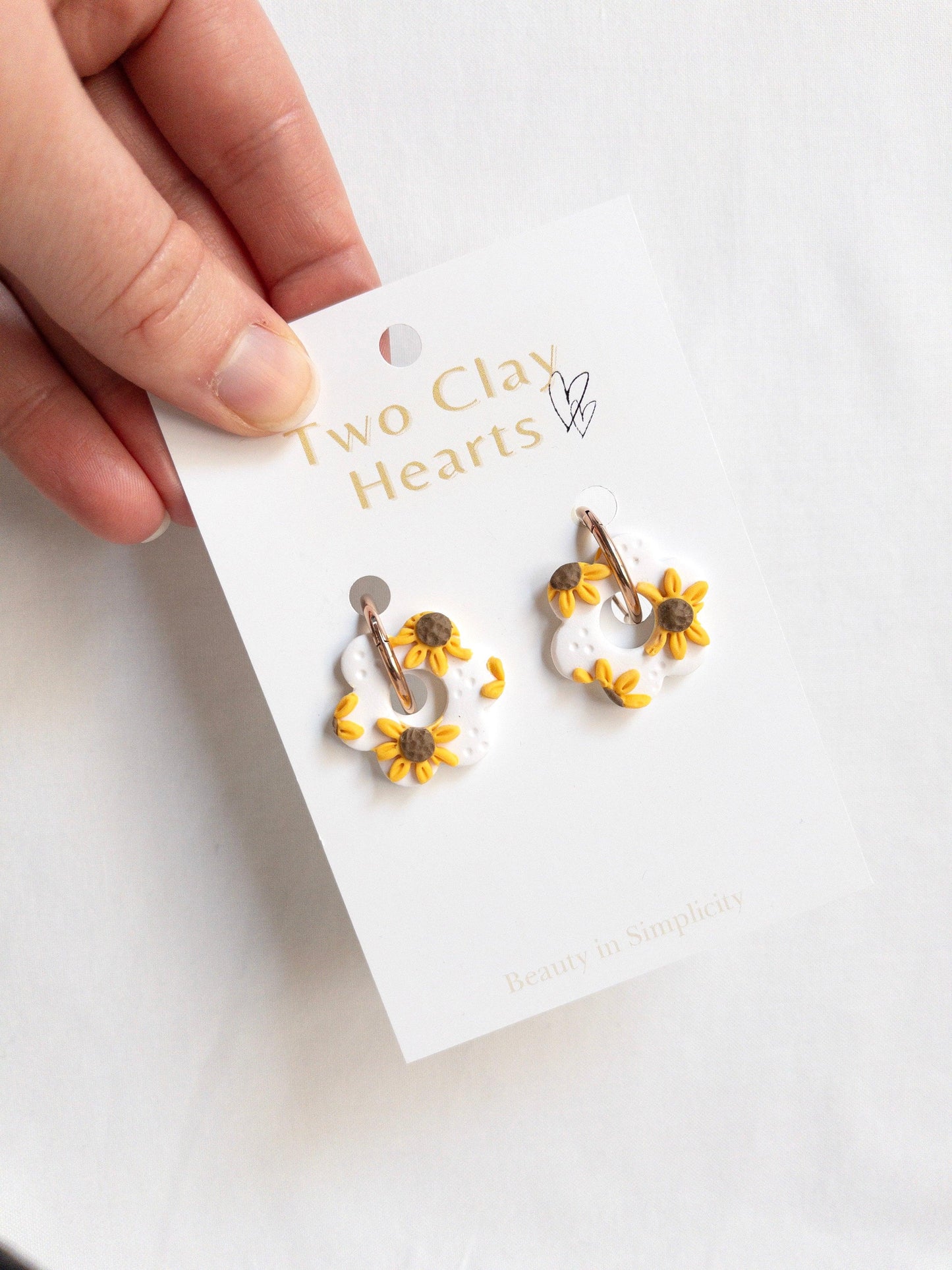 Large Sunflower Hoop Earrings - Two Clay Hearts