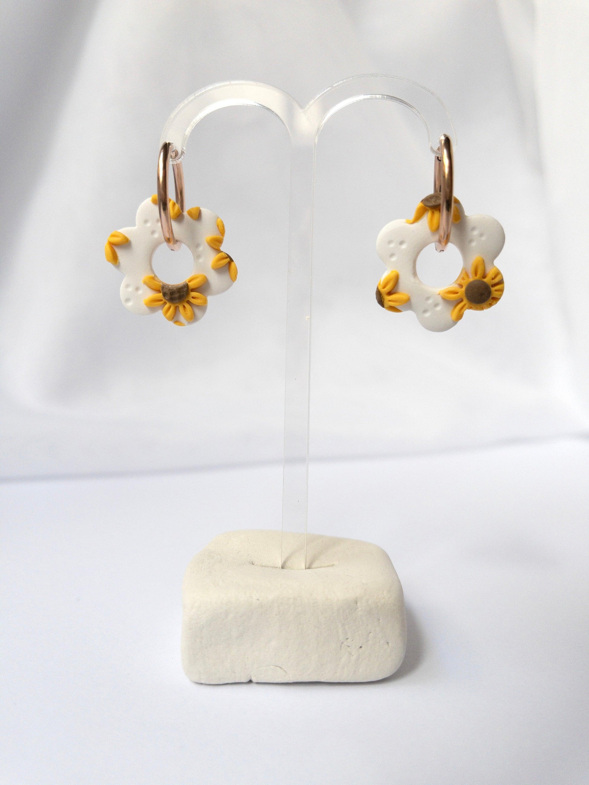 Large Sunflower Hoop Earrings - Two Clay Hearts