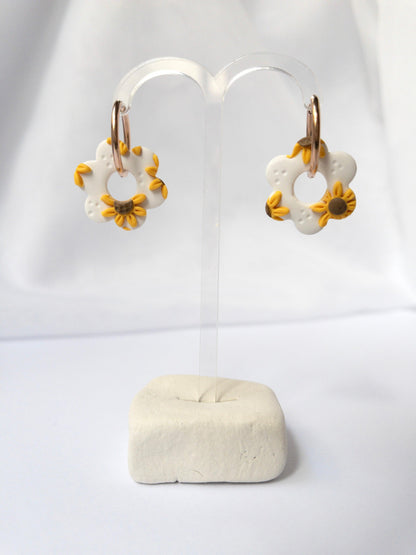 Large Sunflower Hoop Earrings - Two Clay Hearts