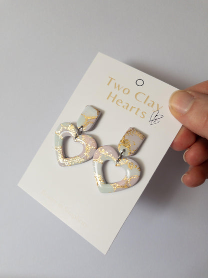 Shiny gold and pastel love heart earrings