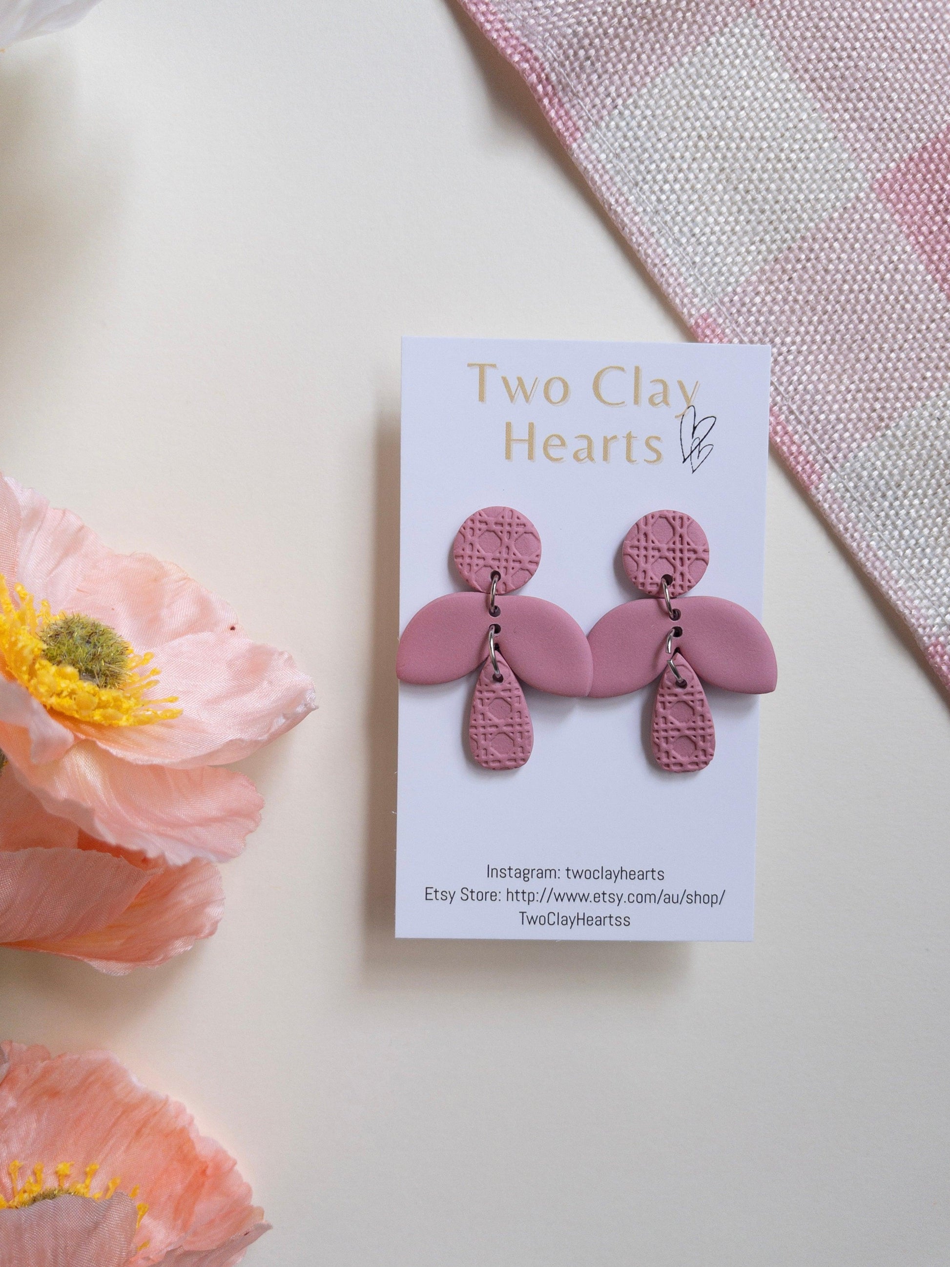 Maroon Clay Rattan Firefly Earring - Two Clay Hearts