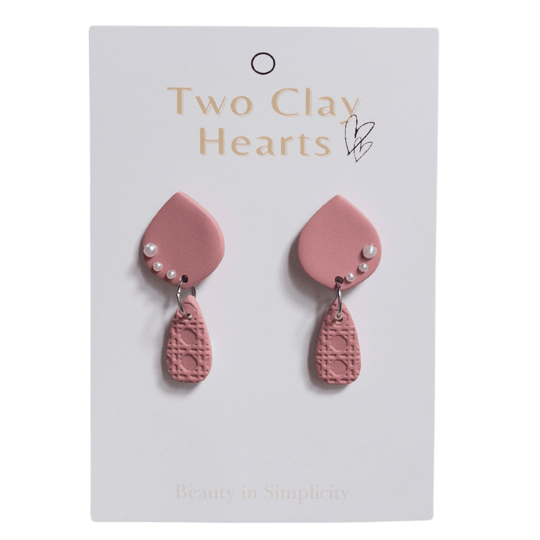 Maroon Clay Teardrop Earring with Pearl Details - Two Clay Hearts