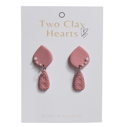 Maroon Clay Teardrop Earring with Pearl Details - Two Clay Hearts