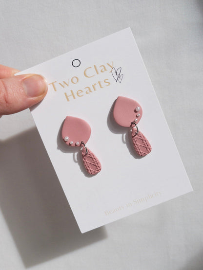 Maroon Clay Teardrop Earring with Pearl Details - Two Clay Hearts