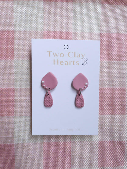 Maroon Clay Teardrop Earring with Pearl Details - Two Clay Hearts