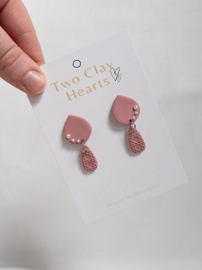 Maroon Clay Teardrop Earring with Pearl Details - Two Clay Hearts