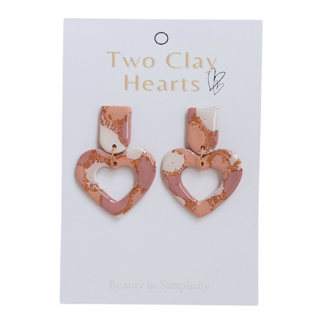 Maroon, Orange and Rose Gold Love Heart Dangle earrings