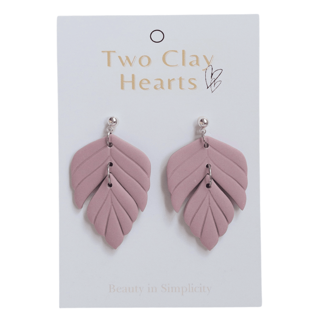 Purple Coloured polymer clay statement earring on white backing card