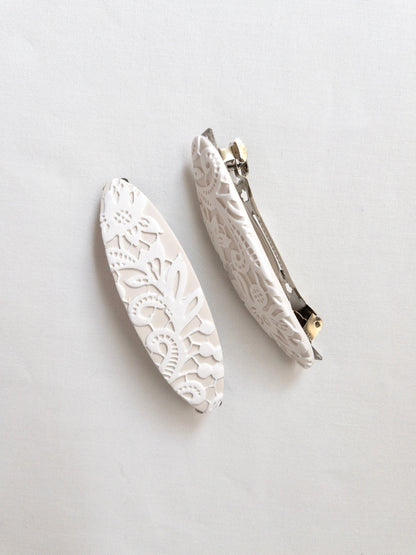 Oval Lace Hair Barrette - Two Clay Hearts