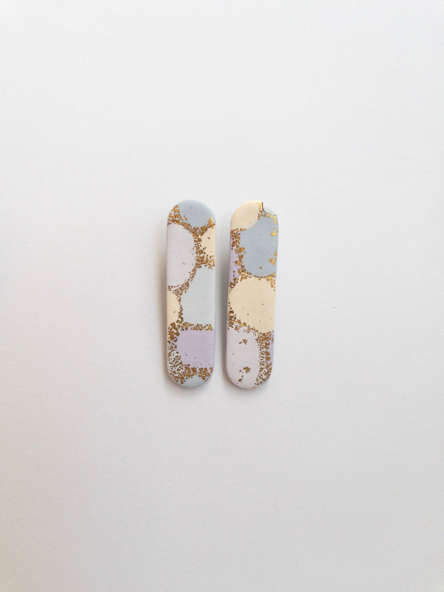 Blue and Purple Gold Accent Alligator Clip - Two Clay Hearts