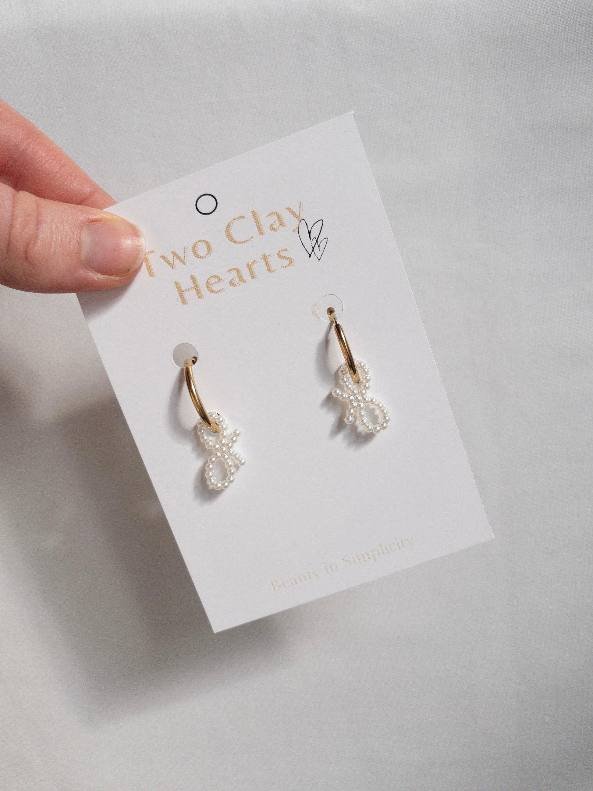 Pearl Bow Hoop Earrings - Two Clay Hearts