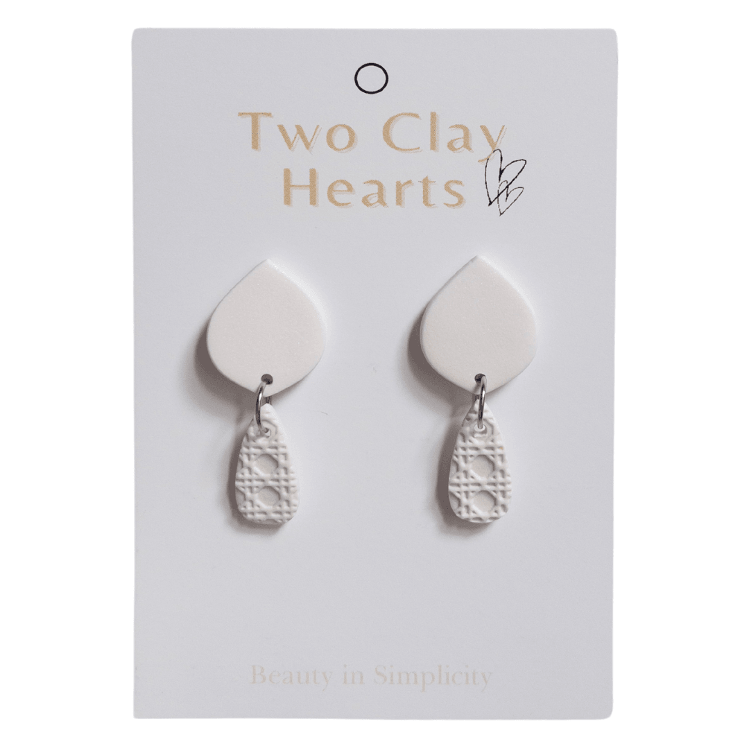 Pearl Clay Teardrop Earring with Rattan Detail - Two Clay Hearts