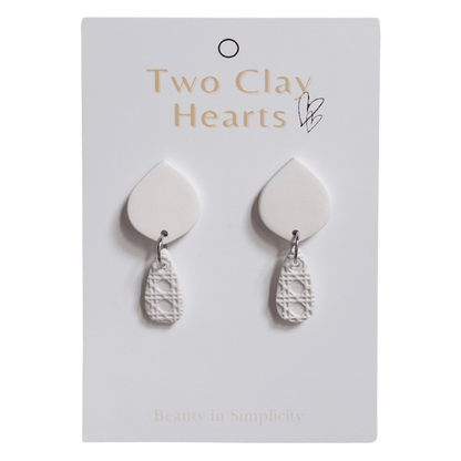 Pearl Clay Teardrop Earring with Rattan Detail - Two Clay Hearts