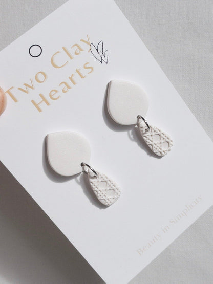 Pearl Clay Teardrop Earring with Rattan Detail - Two Clay Hearts