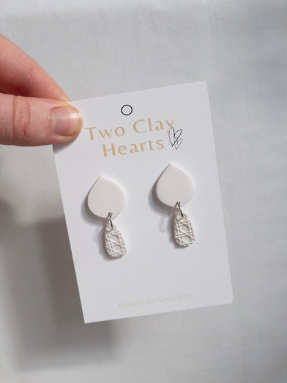 Pearl Clay Teardrop Earring with Rattan Detail - Two Clay Hearts