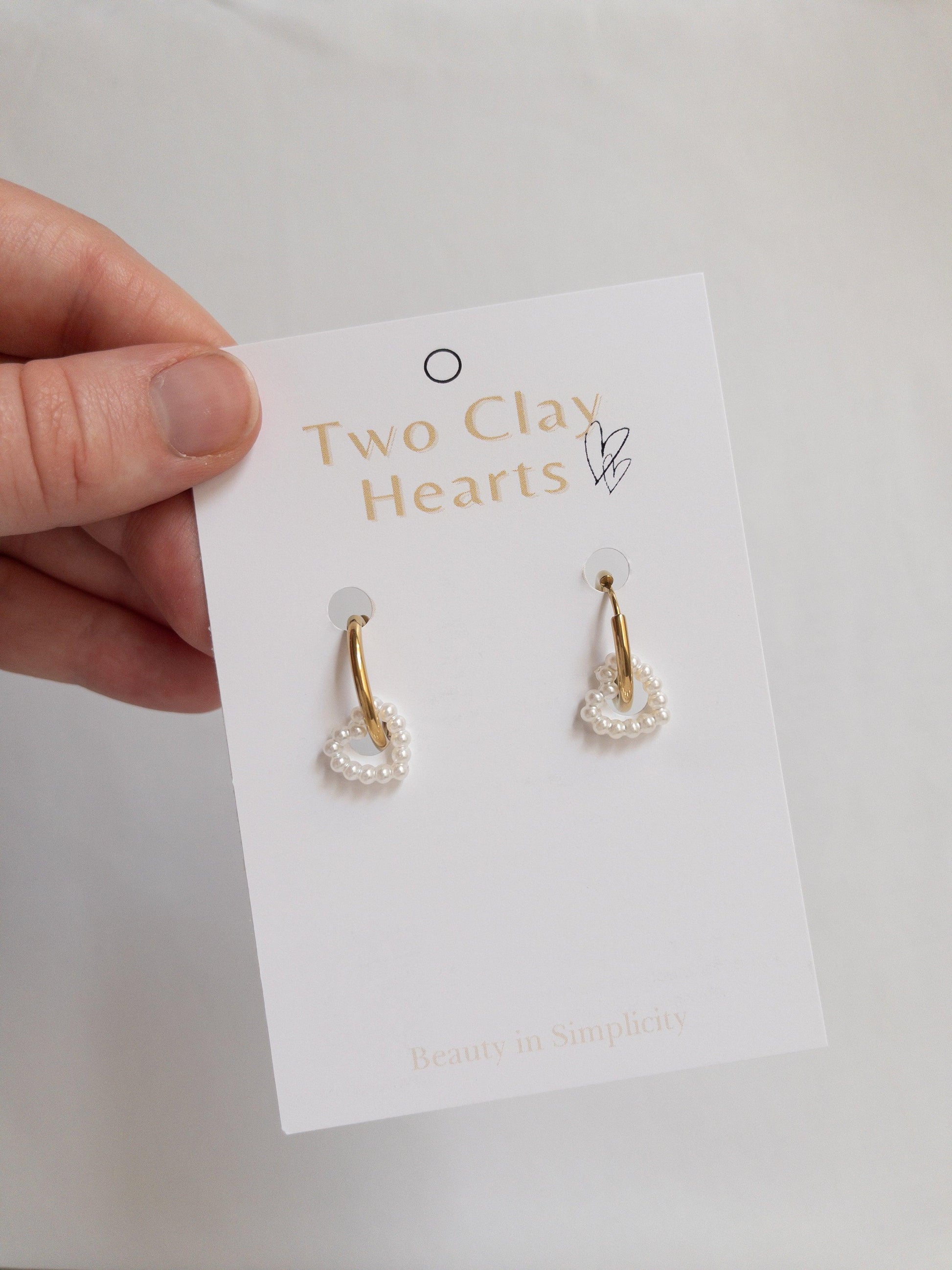 Pearl Heart Hoop Earrings - Two Clay Hearts