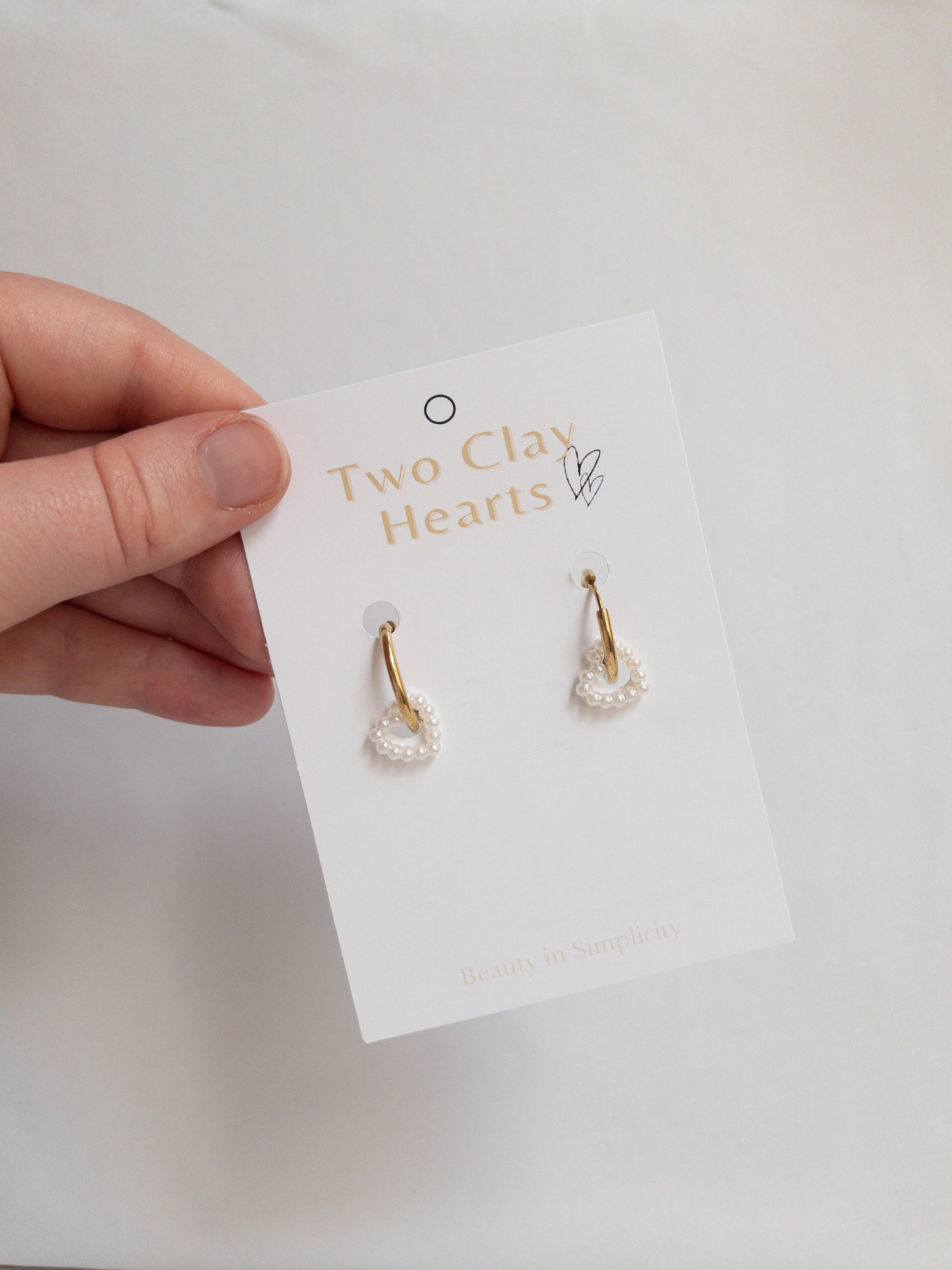 Pearl Heart Hoop Earrings - Two Clay Hearts