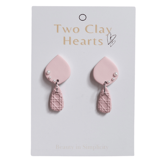 Pink Clay Teardrop Earring with Pearl Details - Two Clay Hearts