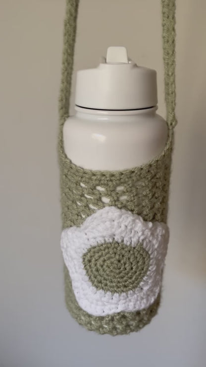 Flower Crochet Water Bottle Holder with Long Crossbody Strap