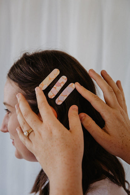 Purple and Pink Gold Accent Alligator Clip - Two Clay Hearts