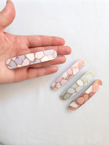 Pastel and gold patterned polymer clay hair clips