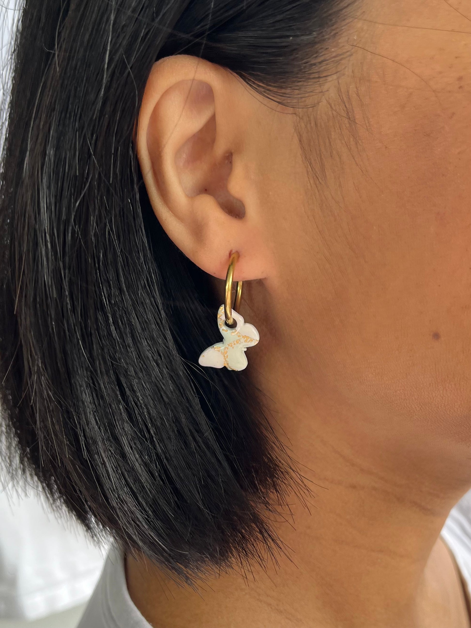 Small Purple Butterfly Hoop Earrings - Two Clay Hearts