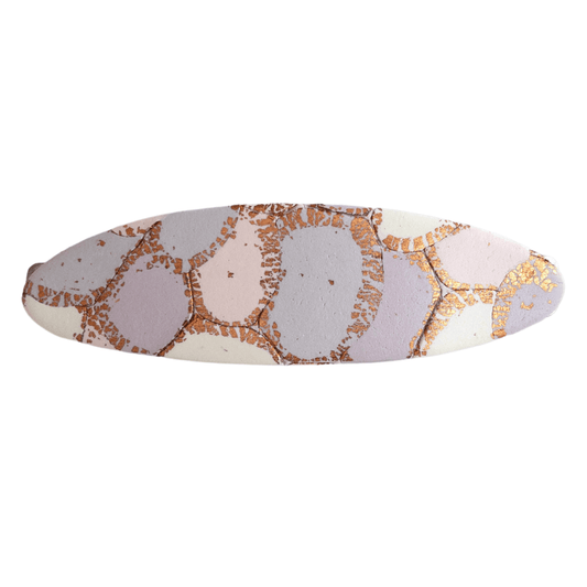 Purple, pink and Rose Gold patterned oval hair clip made out of polymer clay