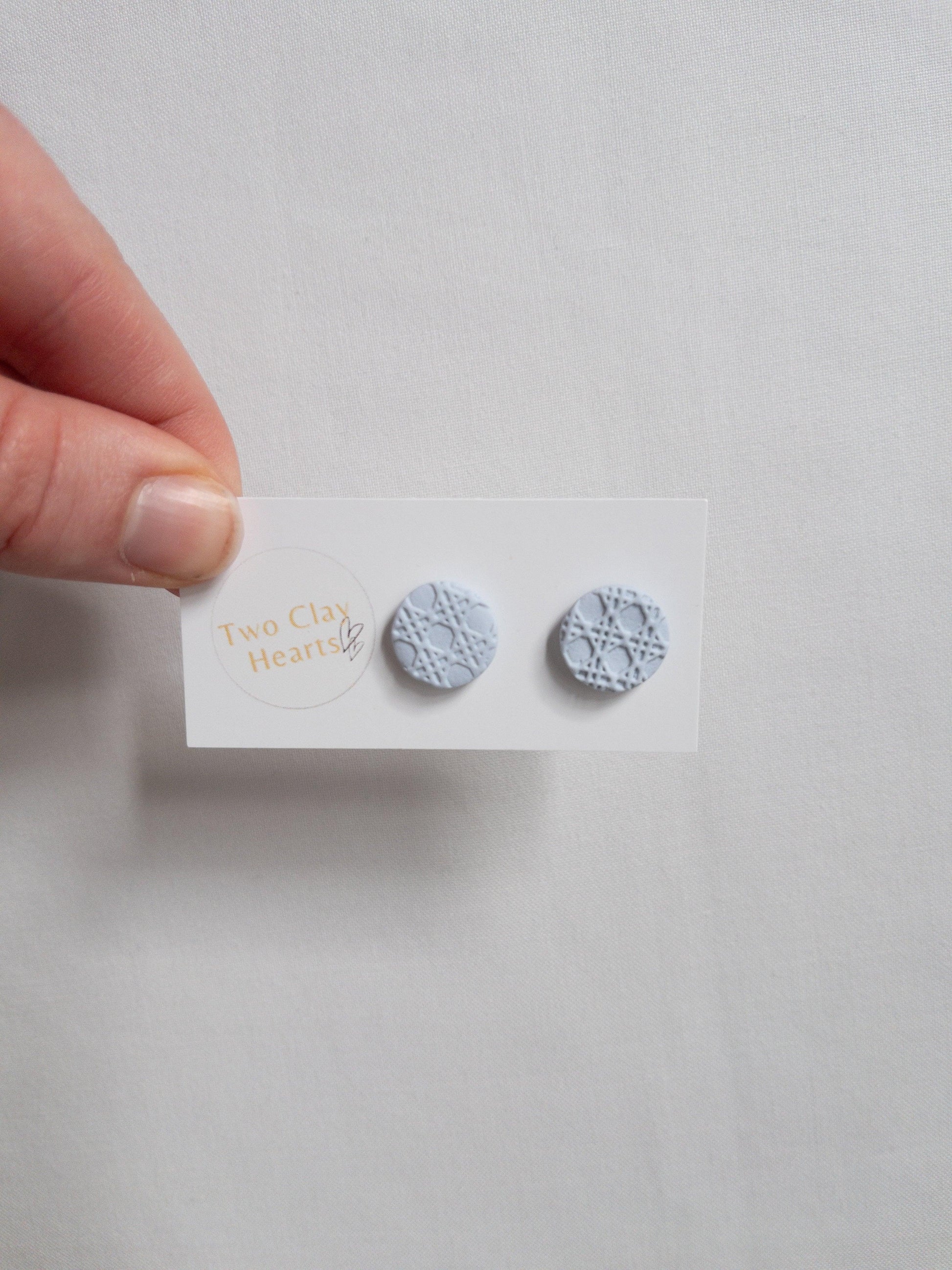 Rattan Pastel Blue Clay Circle Studs - Two Clay Hearts