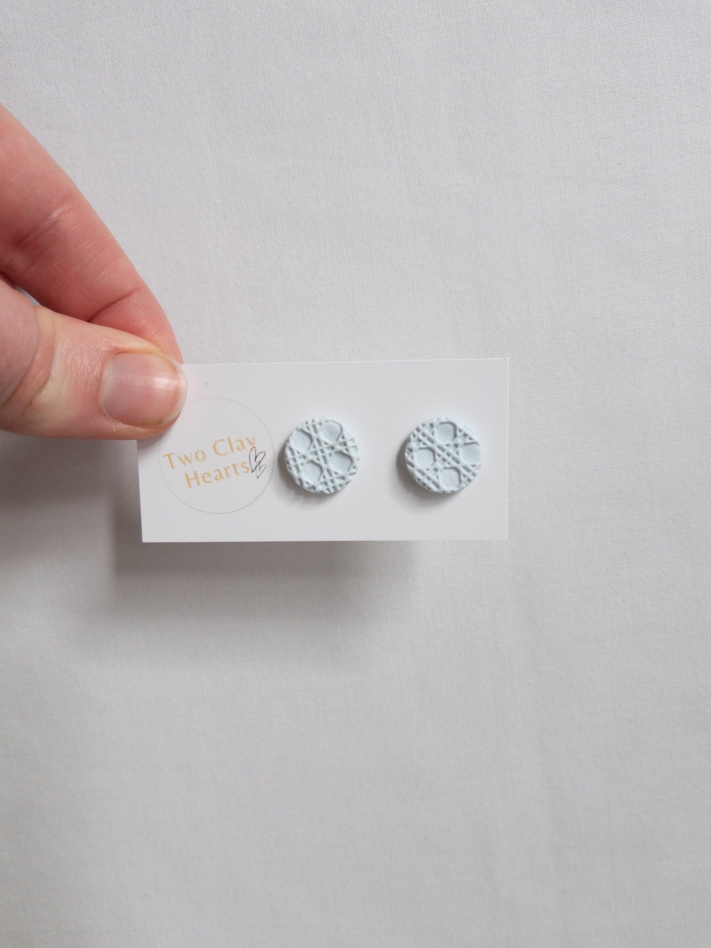 Rattan Ice Blue Clay Circle Studs - Two Clay Hearts