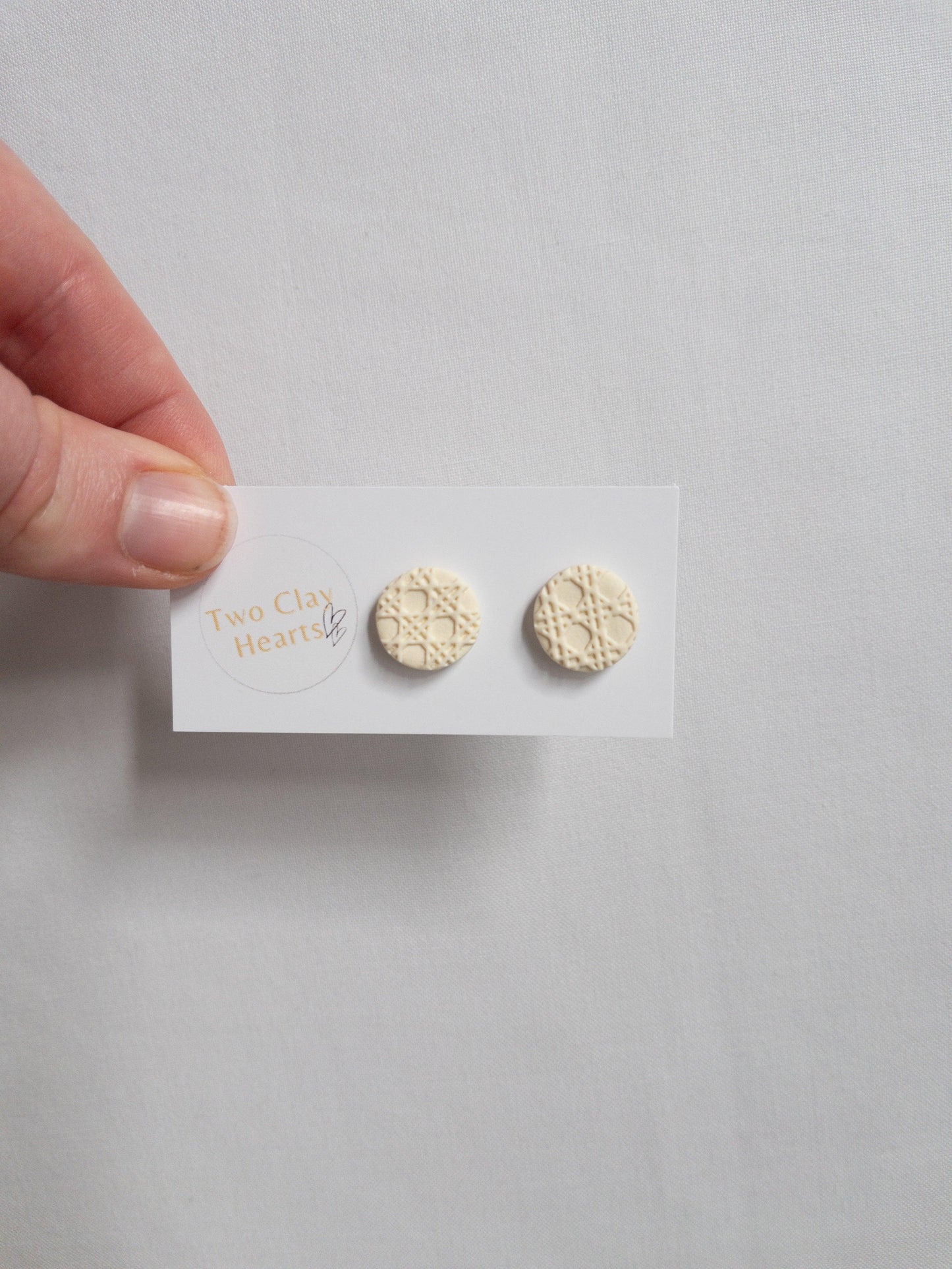 Rattan Pastel Yellow Clay Circle Studs - Two Clay Hearts