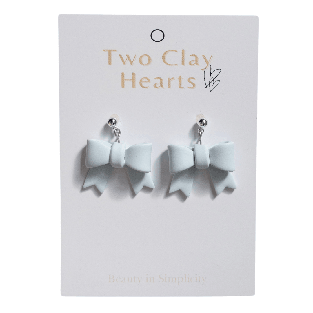 Simple Blue Bow Clay Earrings - Two Clay Hearts