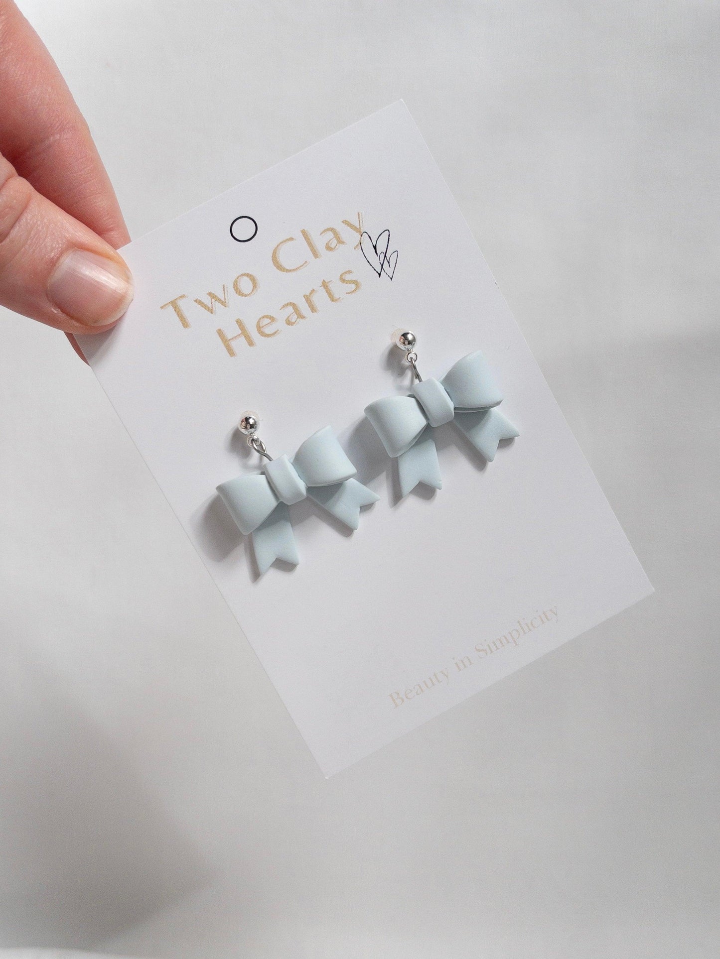 Simple Blue Bow Clay Earrings - Two Clay Hearts