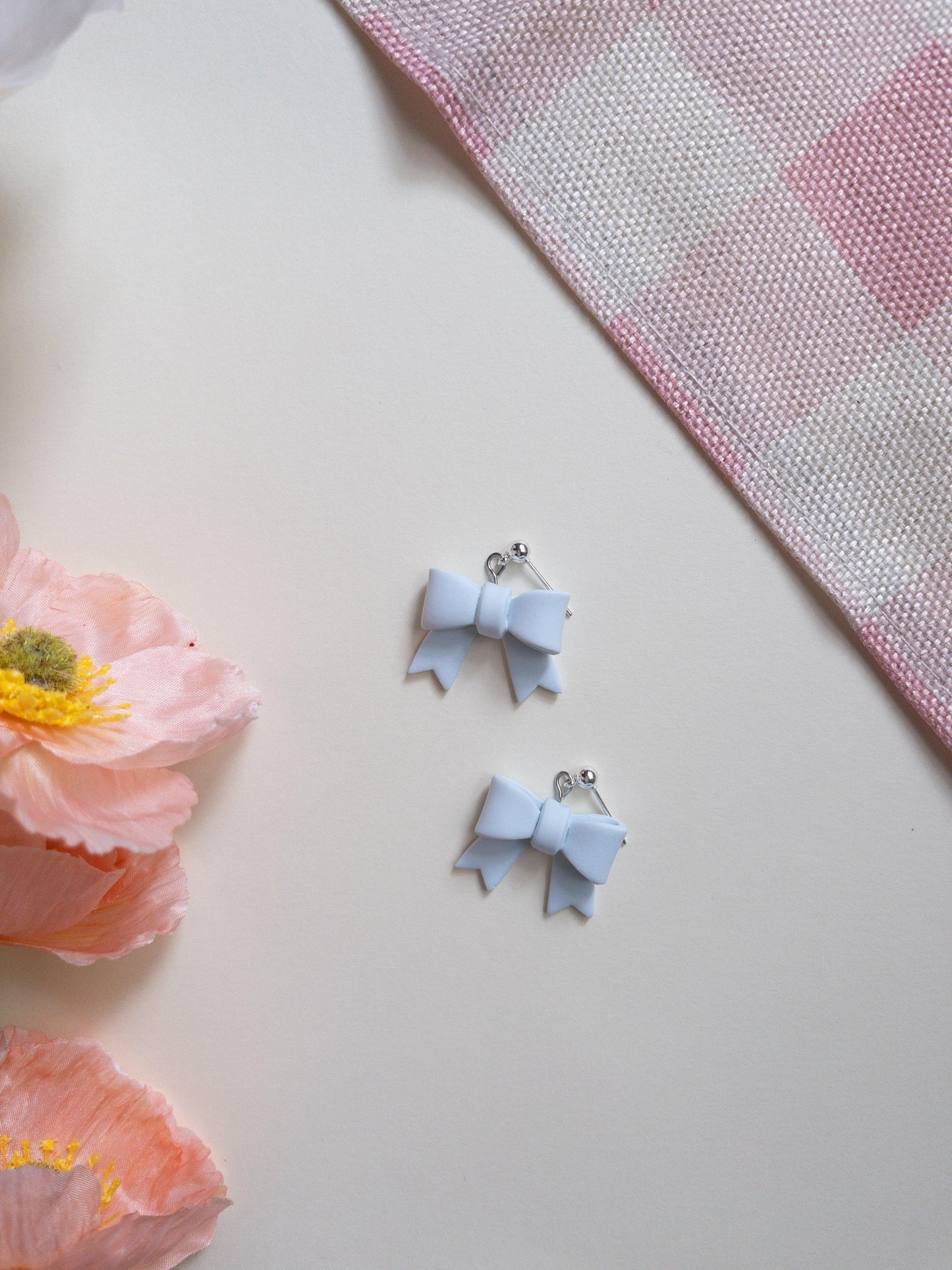 Simple Blue Bow Clay Earrings - Two Clay Hearts