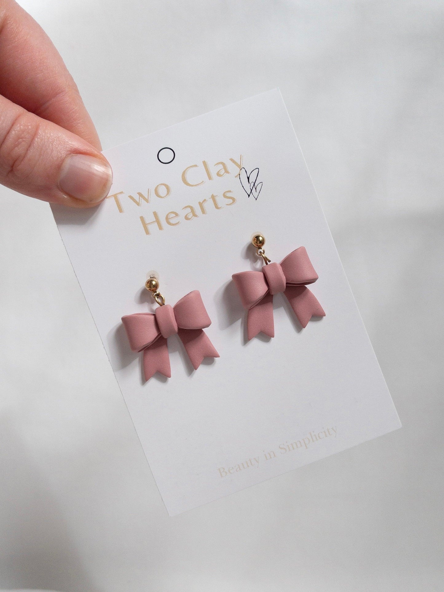 Simple Maroon Bow Clay Earrings - Two Clay Hearts