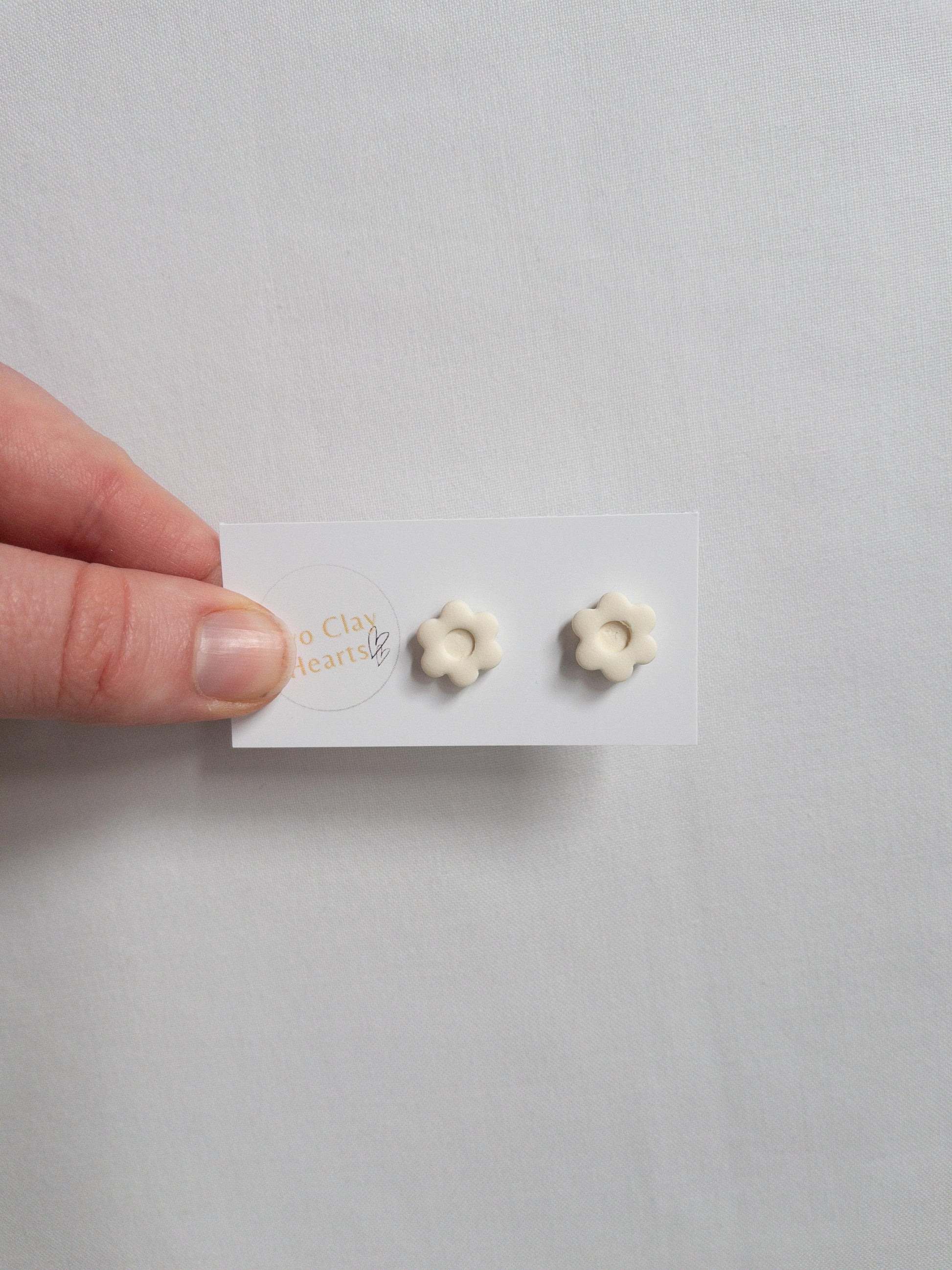 Simple Pastel Yellow Clay Flower Studs - Two Clay Hearts