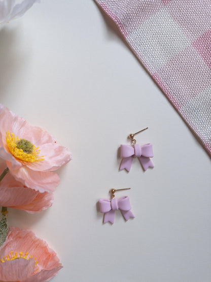 Simple Pink Bow Clay Earrings - Two Clay Hearts