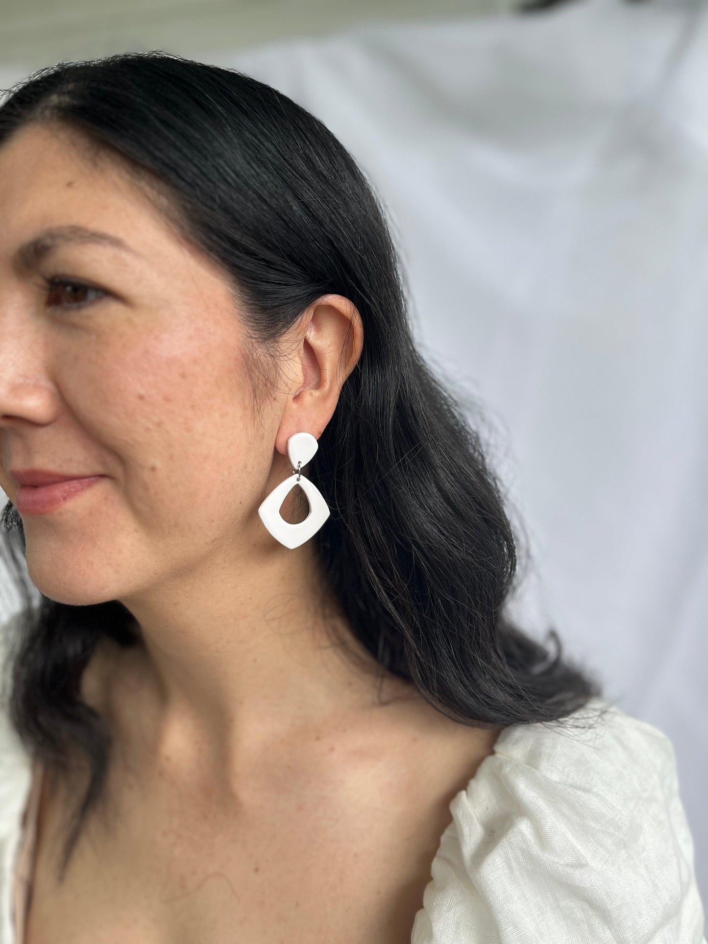 Simple Teardrop Earring - Cream - Two Clay Hearts