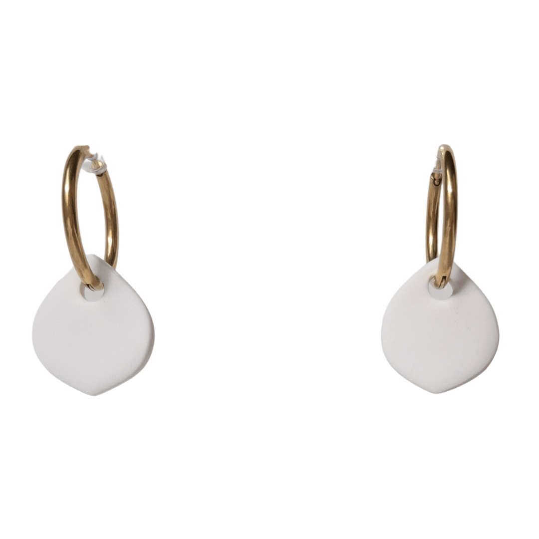 Simple White Clay Teardrop Hoops - Two Clay Hearts