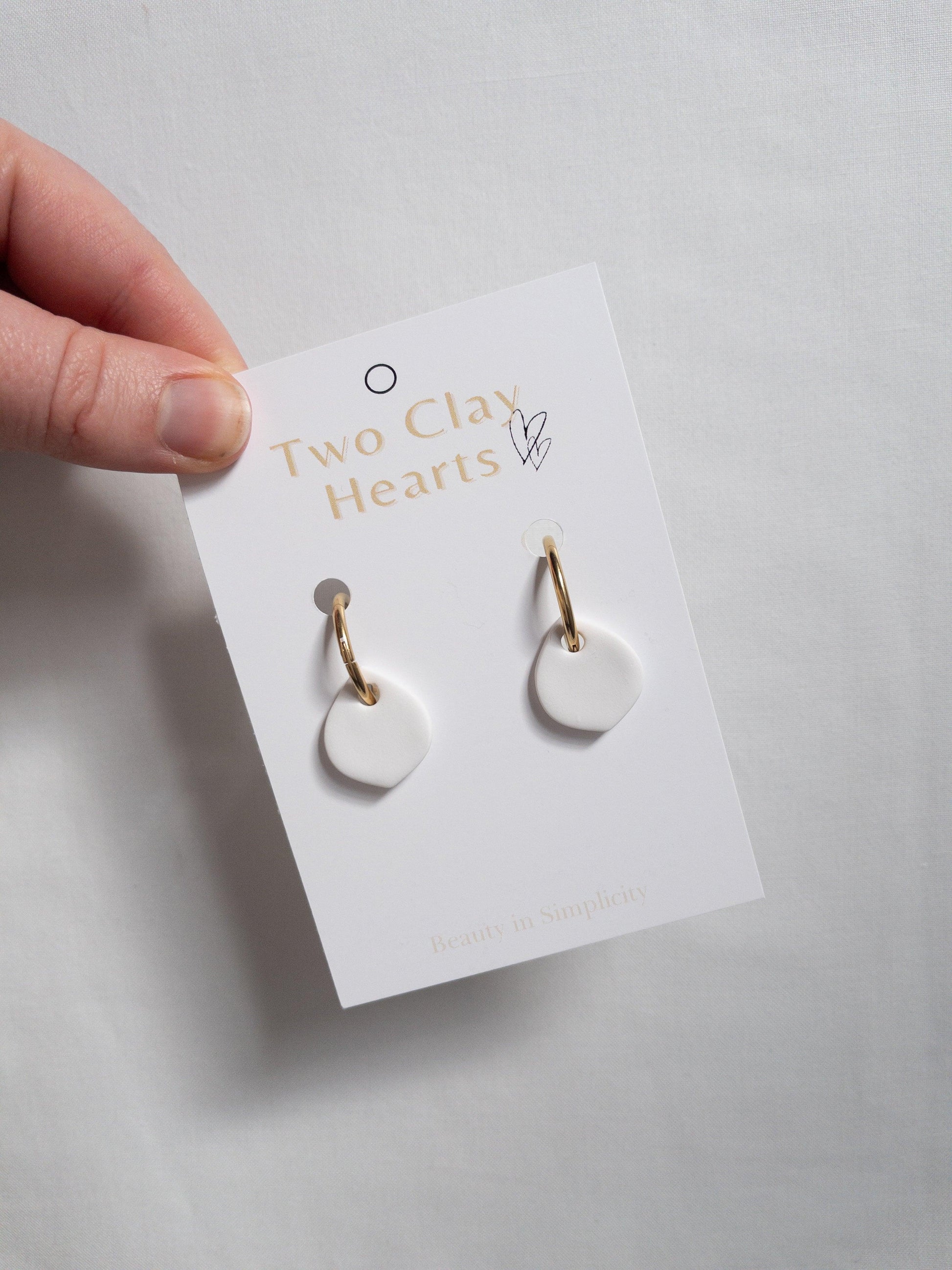 Simple White Clay Teardrop Hoops - Two Clay Hearts