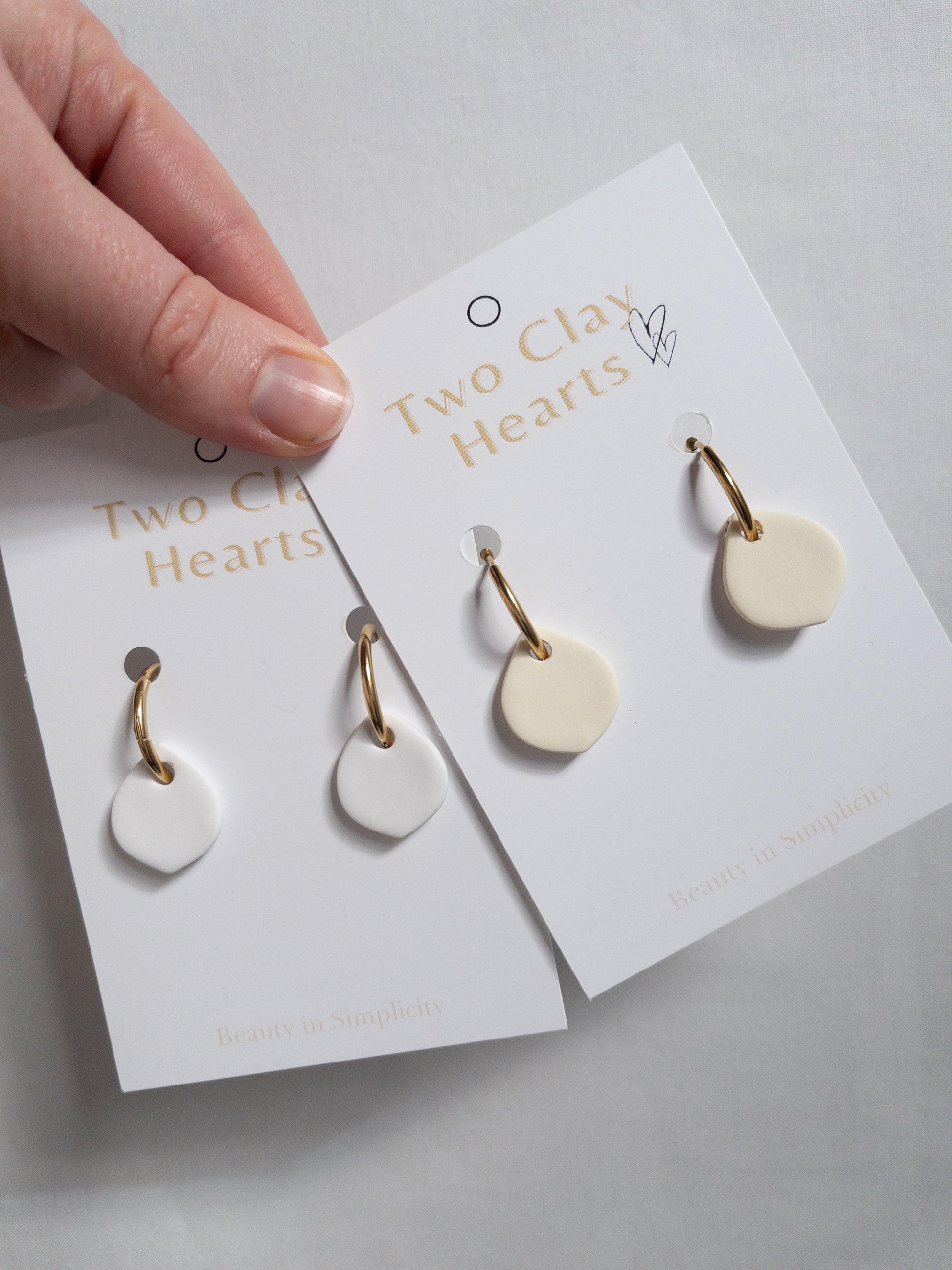 Simple White Clay Teardrop Hoops - Two Clay Hearts