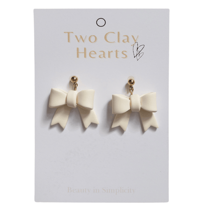 Simple Yellow Bow Clay Earrings - Two Clay Hearts