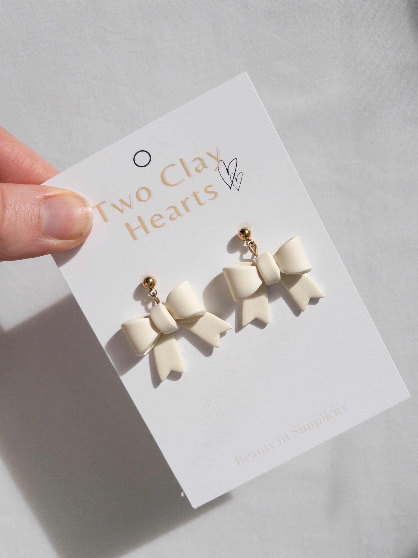 Simple Yellow Bow Clay Earrings - Two Clay Hearts