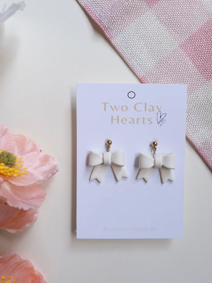 Simple Yellow Bow Clay Earrings - Two Clay Hearts