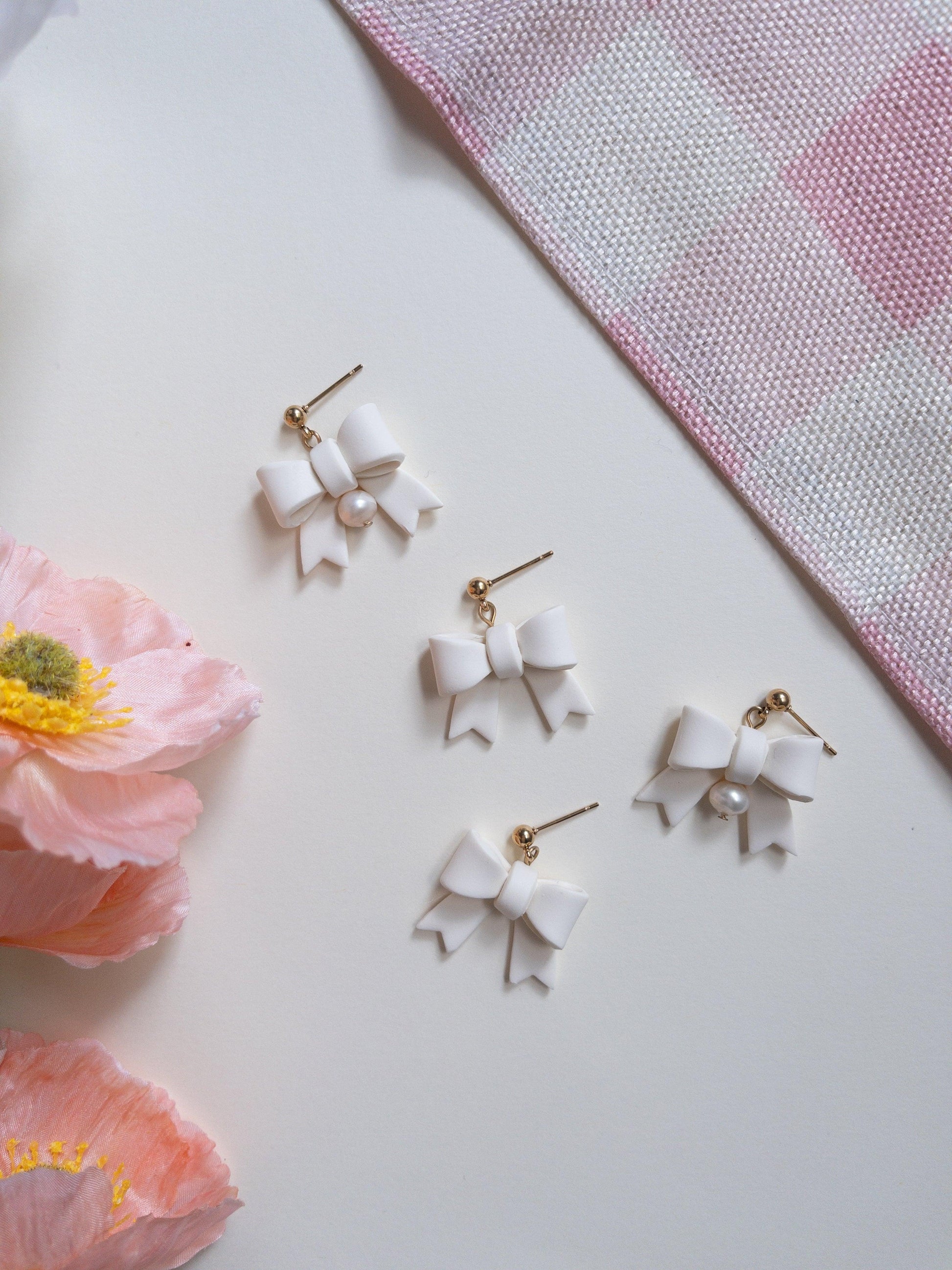 Simple Yellow Bow Clay Earrings - Two Clay Hearts