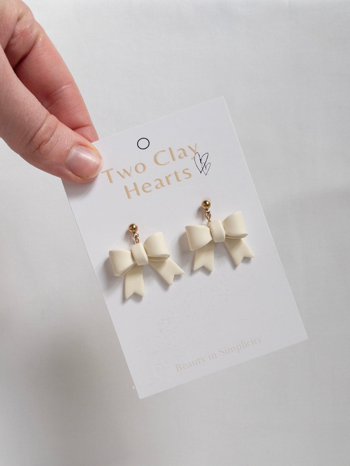 Simple Yellow Bow Clay Earrings - Two Clay Hearts