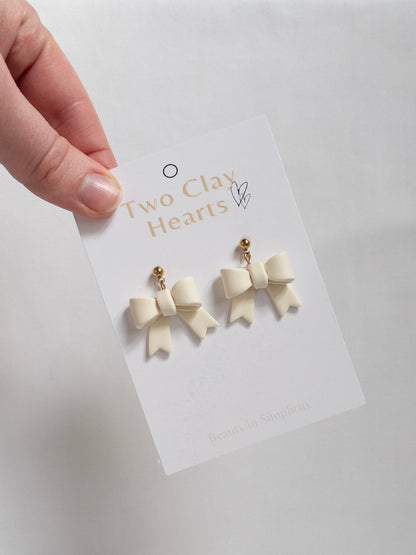 Simple Yellow Bow Clay Earrings - Two Clay Hearts